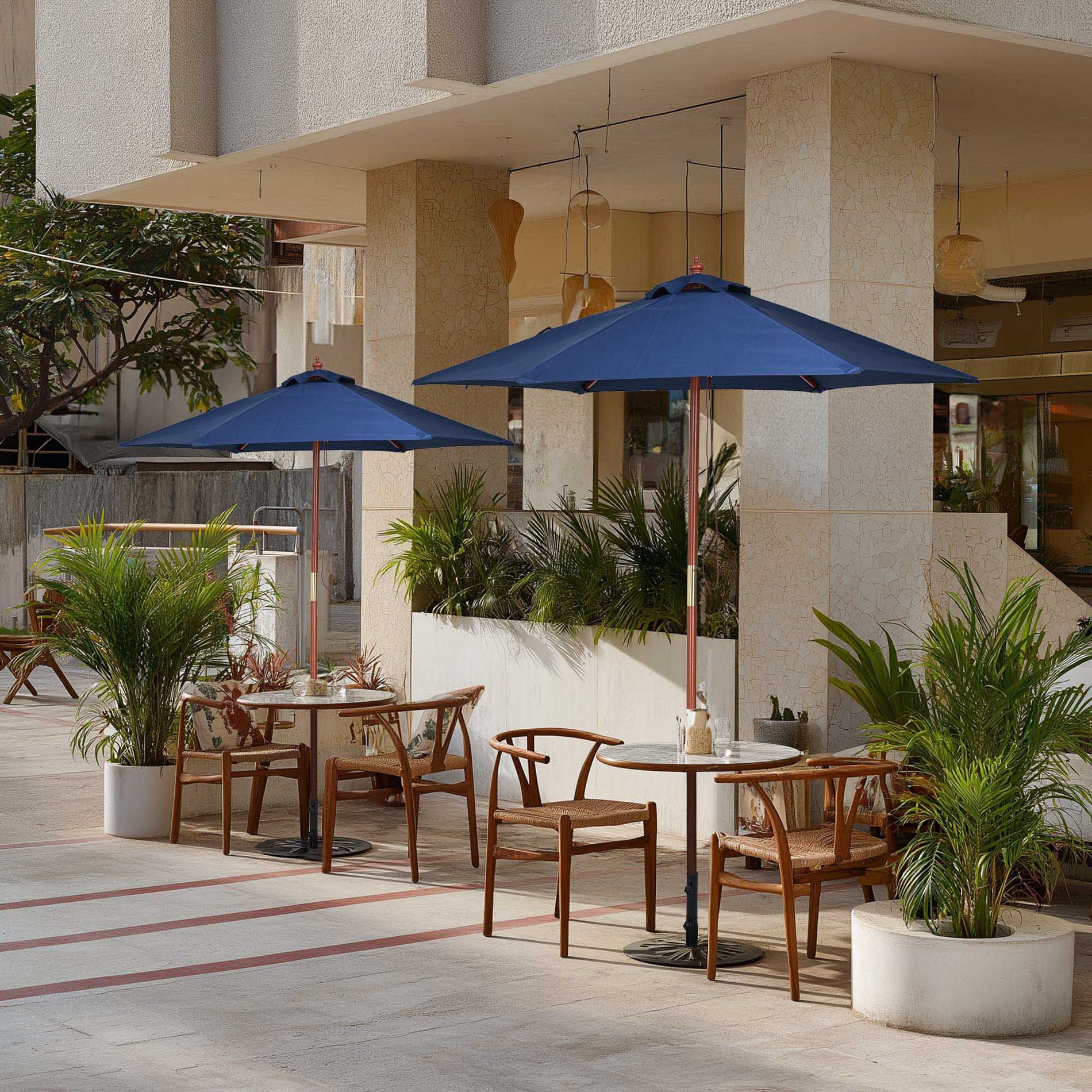 Yescom 7FT Solid Wood Patio Umbrella 6 Ribs Pulley Lift for Resort Outdoor Event Decor Rental