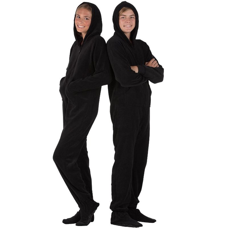 Footed Pajamas - Family Matching - Jet Black Hoodie Chenille Onesie For Boys, Girls, Men and Women | Unisex, 2 of 5