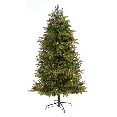 Nearly Natural 5.5’ Yukon Mountain Fir Prelit LED Artificial Christmas Tree with Pine Cones