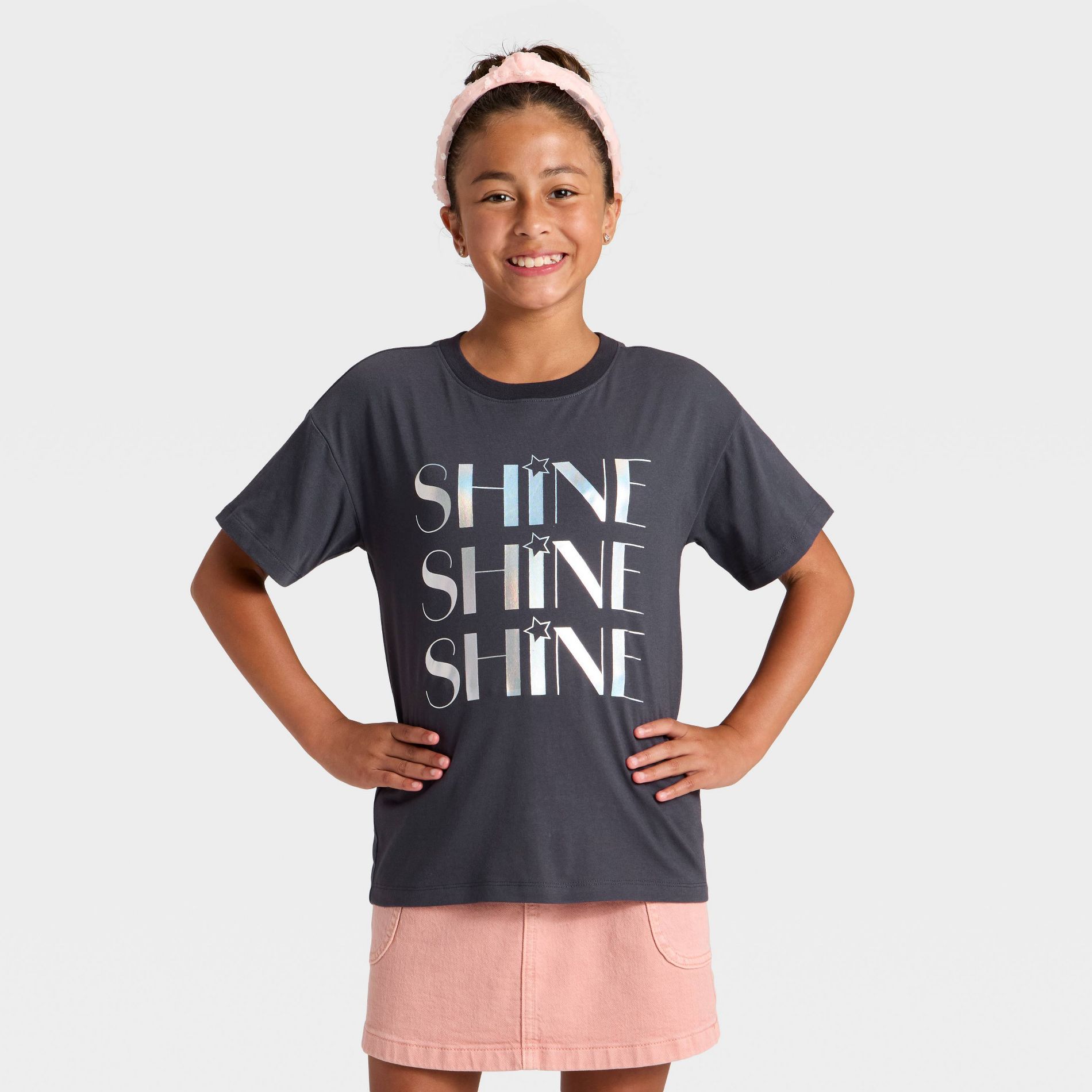 Girls' Short Sleeve Shine Oversized Graphic T-Shirt - Cat & Jack™ Gray
