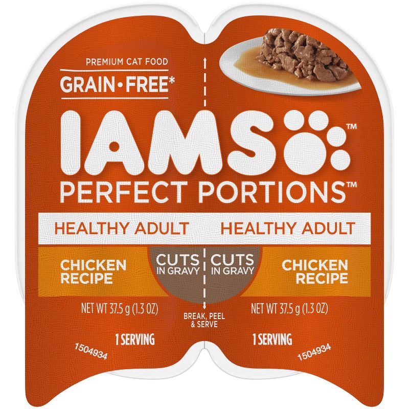 IAMS Perfect Portions Grain Free Cuts In Gravy Premium Adult Wet Cat Food Chicken Recipe - 2.64oz, 1 of 8