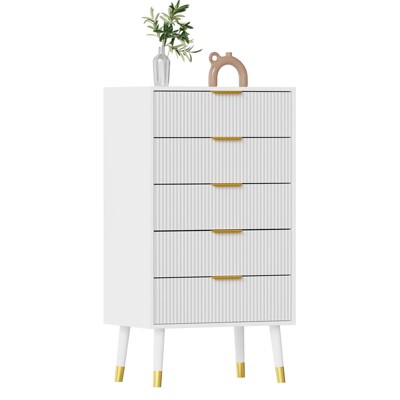 Drawer Dresser, with Gold Metal Handles, Cabinet Organizer,  Wood Chest of Drawers for Bedroom, Living Room, Hallway, Entryway