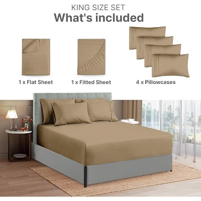 King Beige Microfiber Deep Pocket Sheet Set