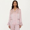 Anna-Kaci Lounge Women's 2-Piece Set Satin Pajama Top with Piping Detail and Ruffled Cuffs Paired with Matching Pants - 2 of 4