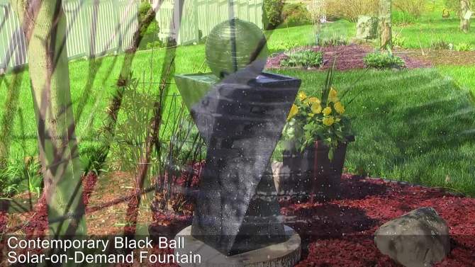 Sunnydaze Outdoor Black Ball Solar Powered Water Fountain with Backup Battery and LED Light - 32" - Black, 2 of 16, play video
