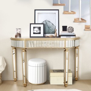 Okak 47IN Modern Half-Moon Mirrored Console Table, Accent Table with Drawer and Mirror Decoration, Entry Table for Living Room, Foyer - 1 of 4