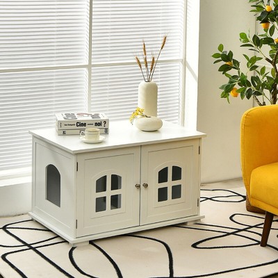 White MDF Freestanding Cat Litter Box Enclosure with Windows