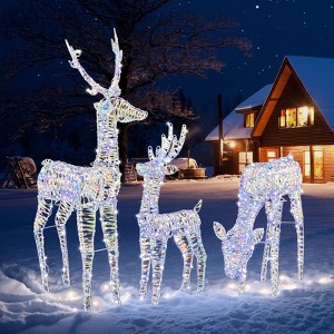 Karl Home  3-Piece Lighted Iridescent Christmas Reindeer Family Set Outdoor Decorations - 1 of 4
