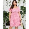 Clearlove Plus Size Dress Women's Plus Size Floral V-Neck Dress Short Sleeve Knee Length A-line Mini Dresses - 3 of 4