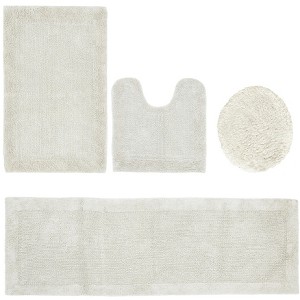 Edge Bath Rug 100% Premium Cotton Ultra-Soft Water Absorbent Tufted Solid Reversible 4 Piece Bathroom Rug Set for Machine Washable Bathmat - 1 of 2