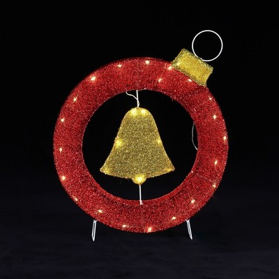 1.9Ft Red and Gold Ornament Bell Wreath with Lights