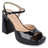 Journee Collection Womens Ziarre Patent Vegan Leather Ankle Strap Platform Sandals