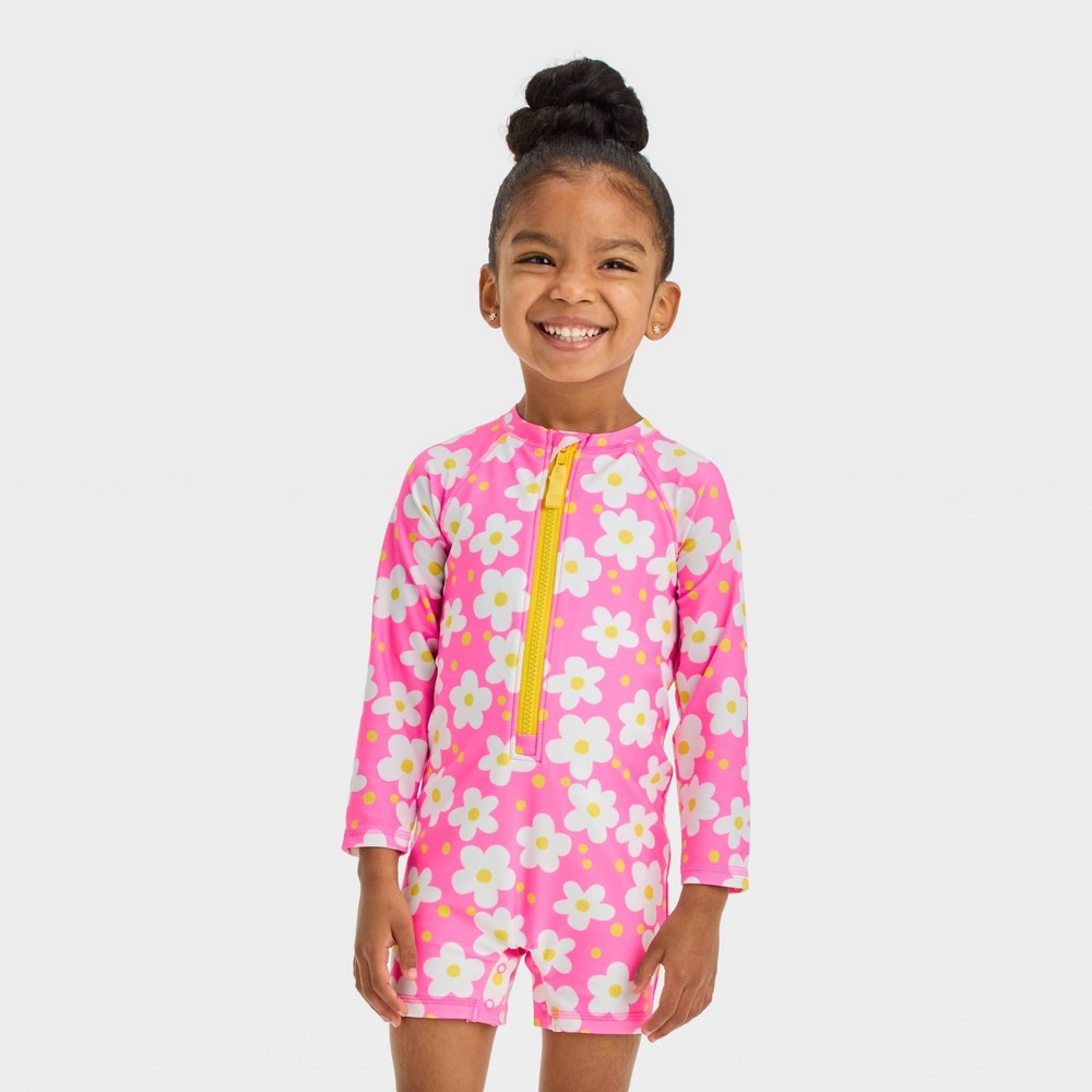 Photos - Swimwear Toddler Girls' Long Sleeve Daisy Printed Rash Guard Swimsuit - Cat & Jack™