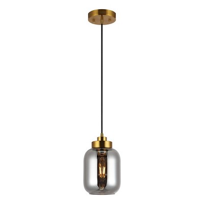 Ethyx 6" Gold and Smoke Grey Glass Pendant Light