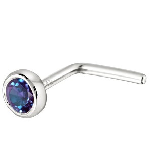 Jewelry Avalanche 22G 14K Gold Bezel-set Alexandrite L-shape Nose Stud - 1 of 3