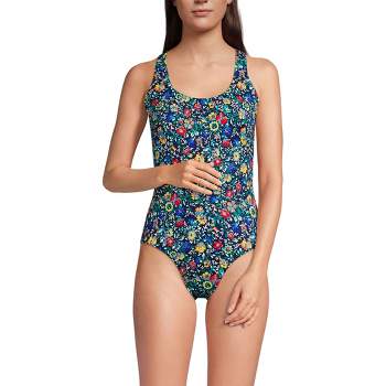 Lands' End Women's Chlorine Resistant Scoop Neck X-Back High Leg Soft Cup Tugless Sporty One Piece Swimsuit