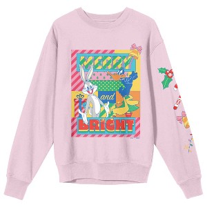 Looney Tunes Merry And Bright Long Sleeve Cradle Pink Adult Sweatshirt - 1 of 3