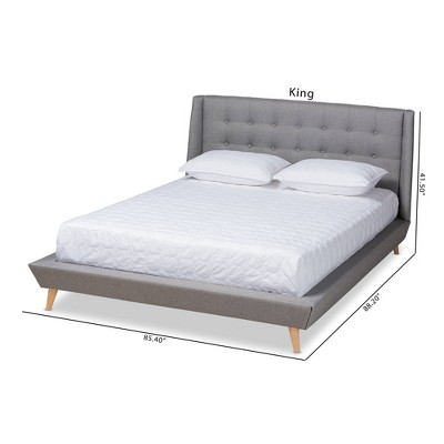 Naya King-Size Grey Tufted Wingback Upholstered Bed with Oak Legs