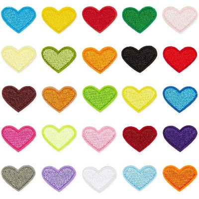 Okuna Outpost 50-Pack Mini Heart Embroidery Iron On Patches, 25 Colors for Sewing, DIY Crafts (1 x 0.8 in)