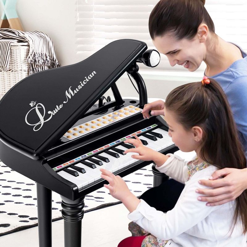 Costway 31 Keys Kids Piano Keyboard Toy Toddler Musical Instrument with Stool & Microphone Black/Pink/White, 4 of 10