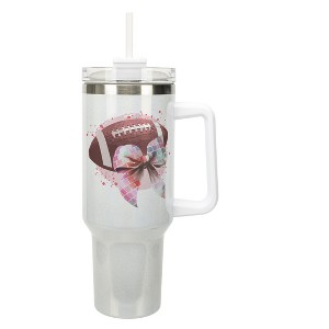 Elanze Designs Yay Team! Football & Bow Paint Splatter Wrap-Around 40 Oz. Stainless Steel Water Bottle Coffee Mug, Spill & Leak Resistant, Travel - 1 of 1