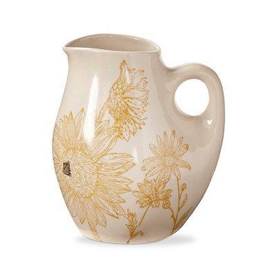 tagltd Let It Bee Floral Hand Painted Stoneware Water Beverage Pitcher Small 52 oz