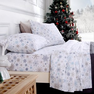 Christmas Printed Cotton Flannel Sheet Set - 1 of 4