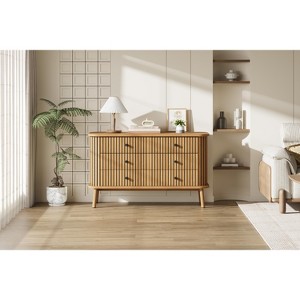 47 Inch Farmhouse Dresser with 6 Drawers & Metal Legs - Compact Wooden Chest of Drawers for Bedroom, Apartment, Space-Saving Storage Organizer - 1 of 4