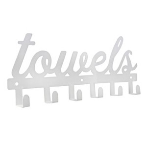 AuldHome Design White Towel Hanger w/6 Hooks; Farmhouse Style Towel Hanger Hooks for Wall / Door mounted - 1 of 4