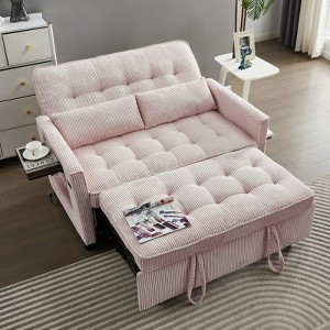 3 in 1 Corduroy Sofa Bed Adjustable Backrest USB Port Pull Out Couch Loveseat Convertible Sleeper Couch with Storage Pockets and Pillows - 1 of 4