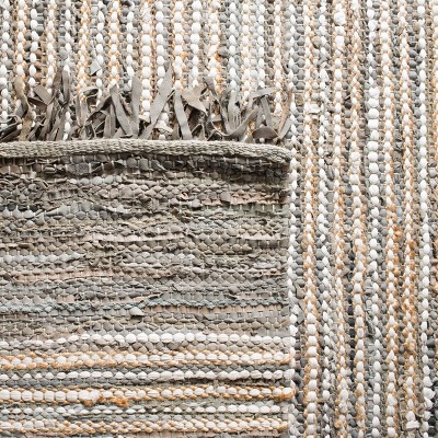 Handmade Grey and Multicolor Cowhide Flat Woven Square Rug