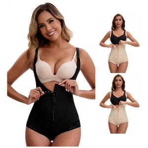 INSPIRE CHIC 3 Packs Women's Tummy Control Full Bodyshaper Open Bust Lace Trimmed Jumpsuit - 1 of 4