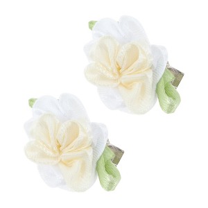 Unique Bargains Sweet Forest Camellia Hair Clip Green White 2 Pcs - 1 of 4