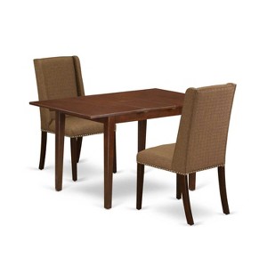 HomeStock 3-Piece Mahogany Finish Rectangular Solid Wood Top with Butterfly Leaf Dining Table Set - 1 of 4