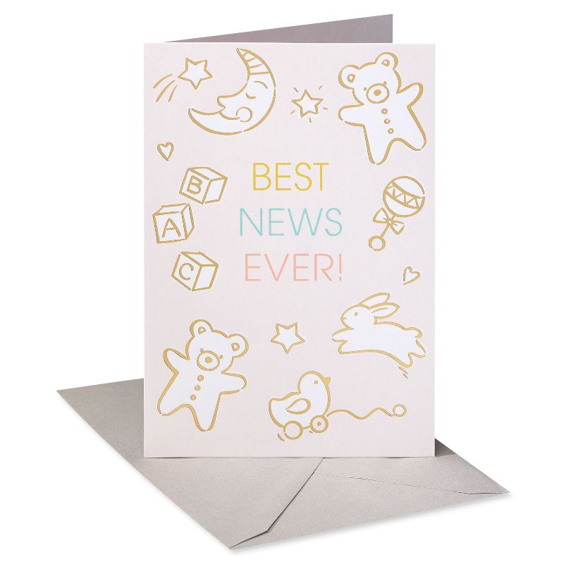 &#39;Best News Ever&#39; with Baby Icons Baby Shower Card Ivory, 1 of 7