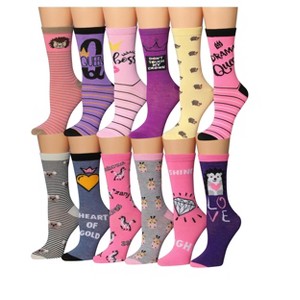 Tipi Toe Women's 12 Pairs Lightweight Colorful Queen Love Patterned Words Crew Socks - 1 of 1