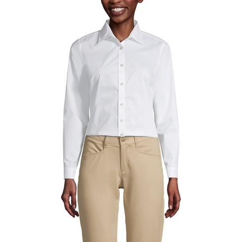 Lands End School Uniform Women s No Gape Long Sleeve Stretch Shirt 6 Pearl White Target