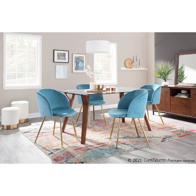 Elevated Elegance Gold Steel & Light Blue Velvet Dining Chair Pair