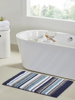 Luxurious 24" x 36" Blue & Gray Polyester Tufted Bath Rug