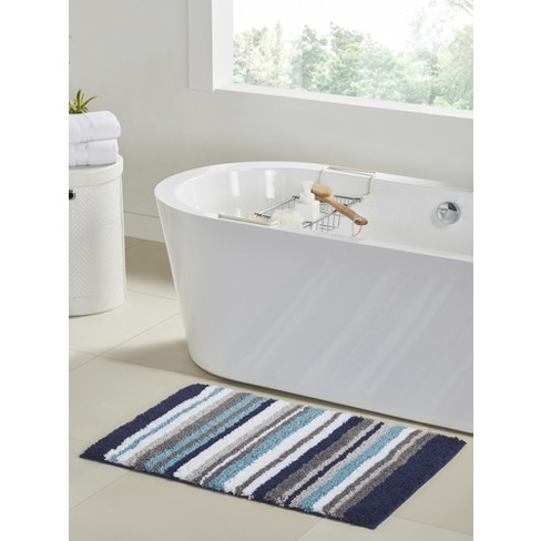 Piccocasa Microfiber Striped Bathroom Rugs Shaggy Soft Thick Water  Absorbent Bath Mat Blue White 17x24 : Target