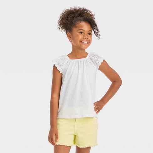 Girls' Short Sleeve Eyelet T-shirt - Cat & Jack™ White Xl : Target