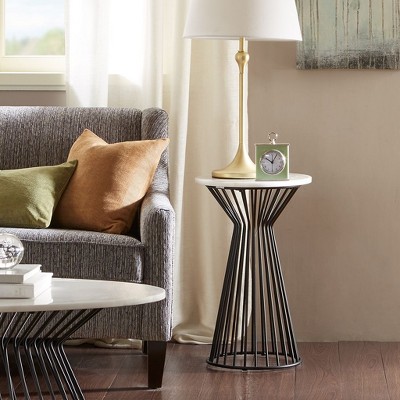 NicBex Oval Marble Coffee Table with Metal Hollow Base,Simple End Table,Center Table for Livng Room