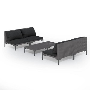 vidaXL Patio Lounge Set Outdoor Sectional Sofa Set Table Poly Rattan Dark Grey - 1 of 4