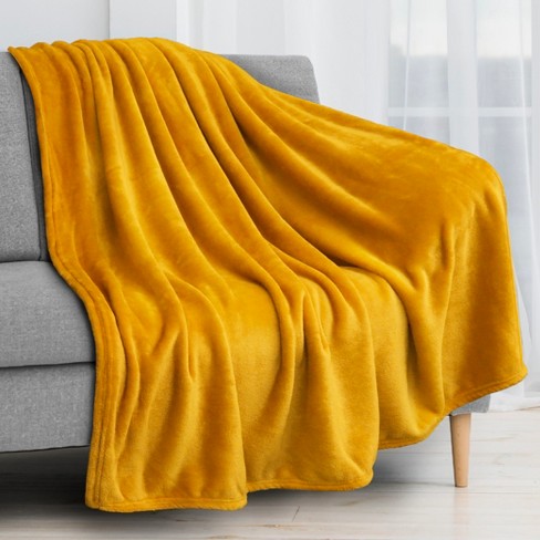 Pavilia Luxury Fleece Blanket Throw For Bed, Soft Lightweight Plush Flannel  Blanket For Sofa Couch , Mustard Yellow/twin - 60x80 : Target