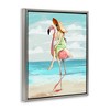 Stupell Industries Beach Woman Riding Pink Flamingo Floating Frame Canvas Art, Gray, 17" x 21" - 2 of 4