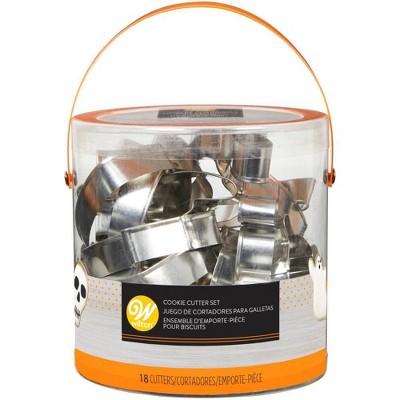 Wilton 18pc Cookie Cutters Bucket Silver: Halloween Tinplate Set, Hand Wash, 5.5" Dimensions, 0.665 lbs
