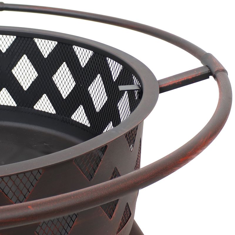 Sunnydaze Outdoor Camping or Backyard Crossweave Cut Out Fire Pit with Spark Screen, Log Poker, and Metal Wood Grate - Bronze, 4 of 14