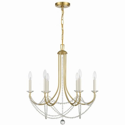 Aged Brass and Crystal 6-Light Chandelier