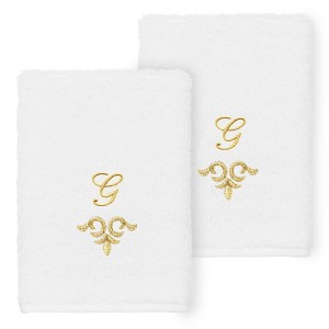 Linum Home Textiles 100% Turkish Cotton MONICA Gold Thread 2PC Embellished Washcloth Set - 1 of 3