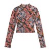 Women's Floral Mesh Long Sleeve Crop Top – Sheer Stretchy Slim Fit Turtleneck Pullover for Layering Cherie Code - 3 of 4